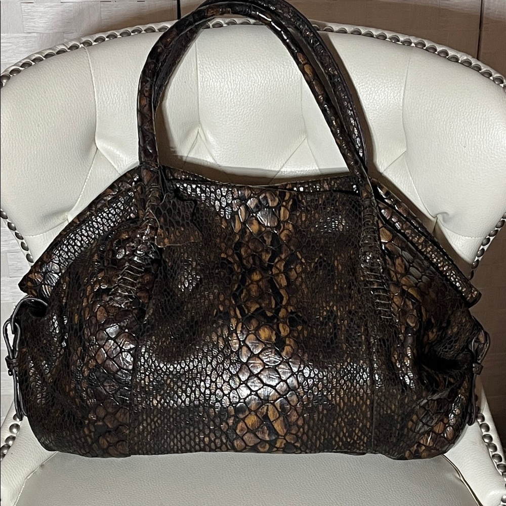 Sabina Bronze Snake Embossed Hobo Shoulder Bag